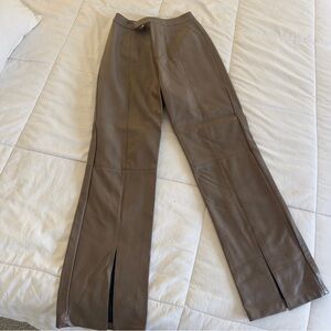 Papermoon Faux Brown Leather Pants with Split Hem Size Small Boutique Find
